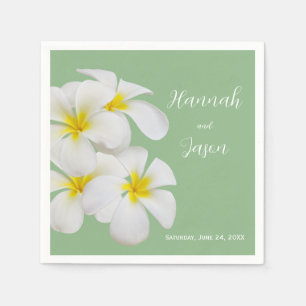 White Frangipani Flowers, on Sage, Wedding Servet