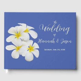 White Frangipani Flowers, op Blue, Floral Wedding Gastenboek