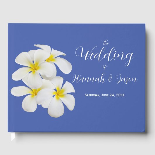 White Frangipani Flowers, op Blue, Floral Wedding Gastenboek (Voorkant)