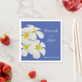 White Frangipani Flowers, op Blue, Floral Wedding Servet (Insitu)