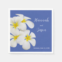 White Frangipani Flowers, op Blue, Floral Wedding Servet