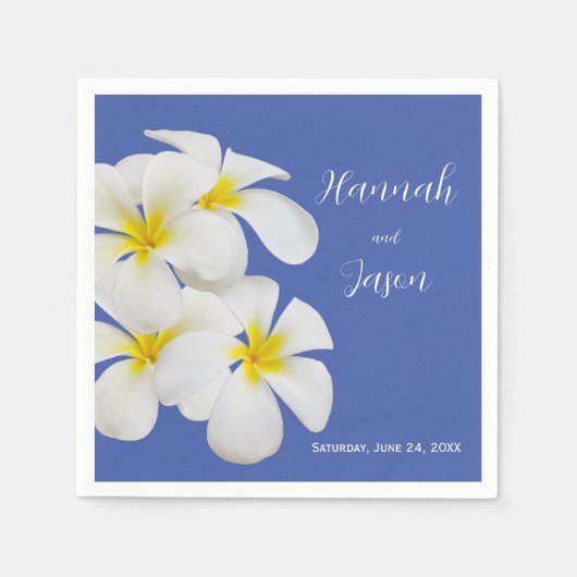 White Frangipani Flowers, op Blue, Floral Wedding Servet (Voorkant)
