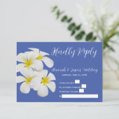 White Frangipani Flowers, op Blue, Wedding RSVP Bedankkaart (Staand voorkant)