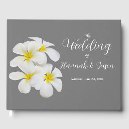 White Frangipani Flowers, op Medium Grey, Wedding Gastenboek