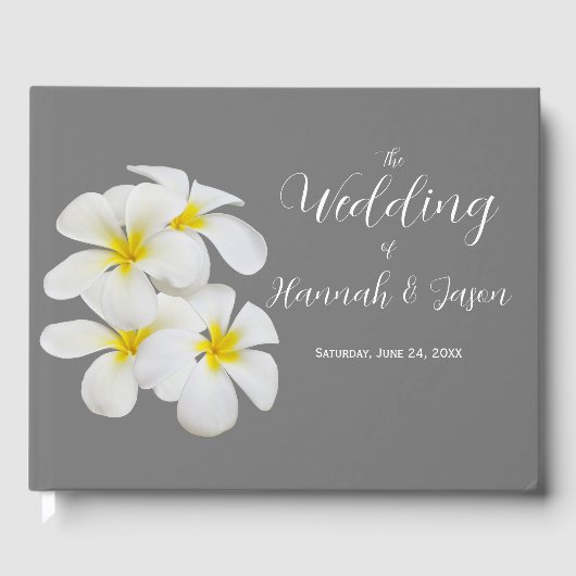 White Frangipani Flowers, op Medium Grey, Wedding Gastenboek (Voorkant)