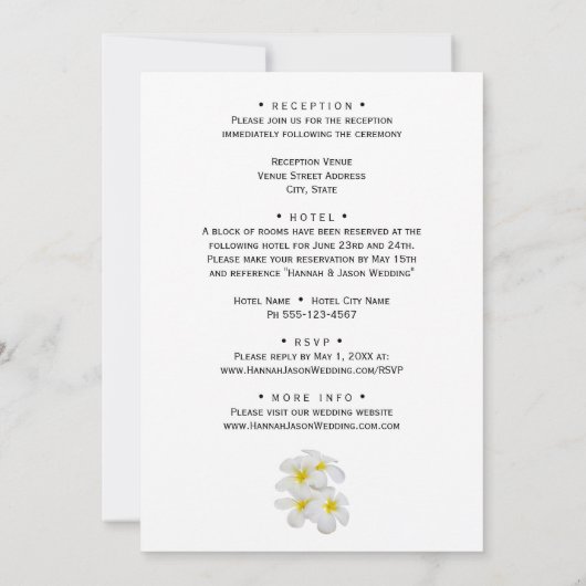 White Frangipani Flowers, op Medium Grey, Wedding Kaart (Achterkant)