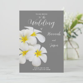 White Frangipani Flowers, op Medium Grey, Wedding Kaart