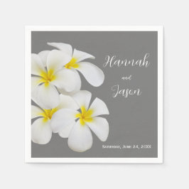 White Frangipani Flowers, op Medium Grey, Wedding Servet