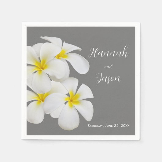 White Frangipani Flowers, op Medium Grey, Wedding Servet (Voorkant)