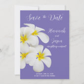 White Frangipani Flowers, Periwinkle, Save Date Kaart (Voorkant)