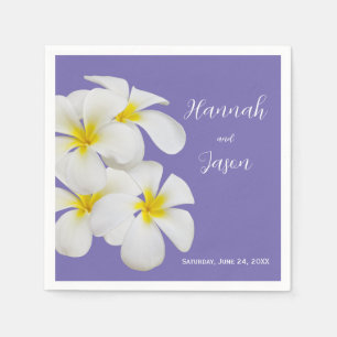 White Frangipani Flowers, Periwinkle, Weddenschap Servet