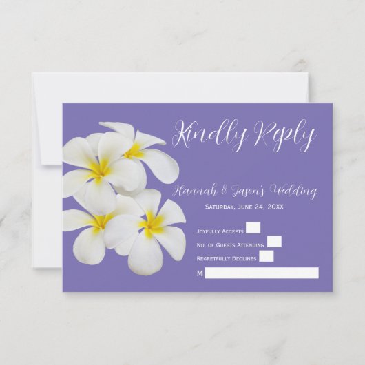White Frangipani Flowers, Periwinkle, Wedding RSVP Bedankkaart (Voorkant)