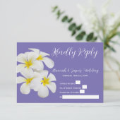 White Frangipani Flowers, Periwinkle, Wedding RSVP Bedankkaart (Staand voorkant)