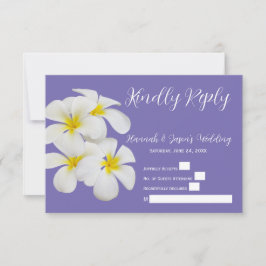 White Frangipani Flowers, Periwinkle, Wedding RSVP Bedankkaart