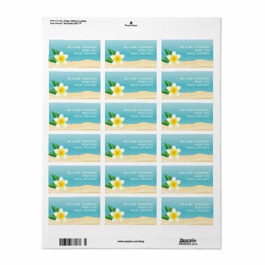 White Frangipani Tropical Beach Wedding Etiket (Full Sheet)