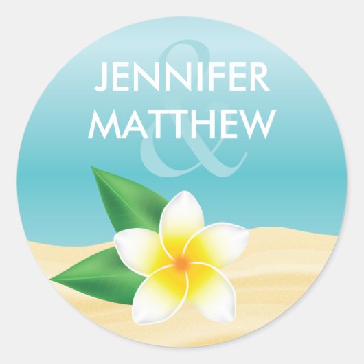 White Frangipani Tropical Flower Beach Wedding Ronde Sticker (Voorkant)