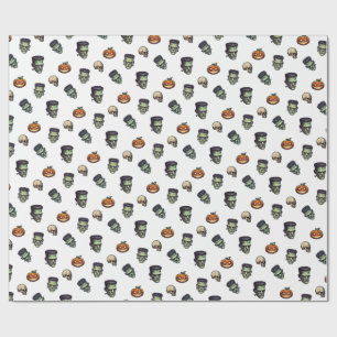 🤍 White Frankenstein Halloween Wrap 💀🎁 Cadeaupapier
