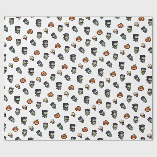 🤍 White Frankenstein Halloween Wrap 💀🎁 Cadeaupapier (Vlak)