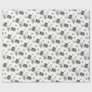 🤍 White Frankenstein Halloween Wrap 💀🎁 Cadeaupapier