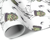 🤍 White Frankenstein Halloween Wrap 💀🎁 Cadeaupapier (Rol Hoek)