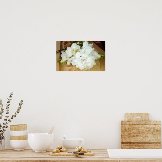 White Freesia Bouquet Poster (Keuken)