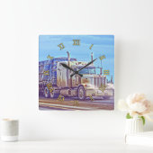 White Freight Truck - Truck and Highway Art Vierkante Klok (Huis)