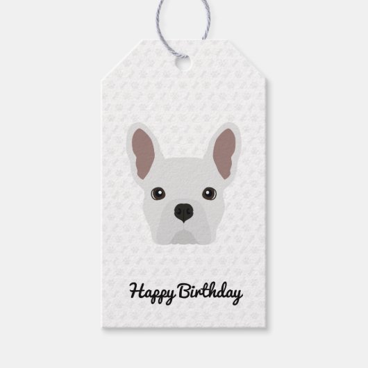 White French Bulldog Birthday Cadeaulabel (Voorkant)