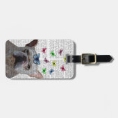 White French Bulldog en Butterflies Bagagelabel (Voorkant horizontaal)