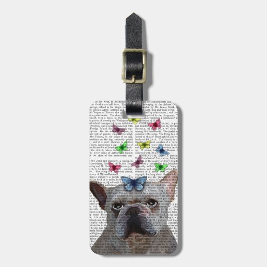 White French Bulldog en Butterflies Bagagelabel (Voorkant verticaal)