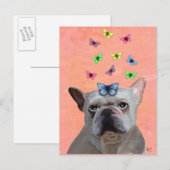 White French Bulldog en Butterflies Briefkaart (Voorkant / Achterkant)