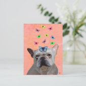 White French Bulldog en Butterflies Briefkaart (Staand voorkant)
