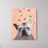 White French Bulldog en Butterflies Canvas Afdruk (Voorkant)