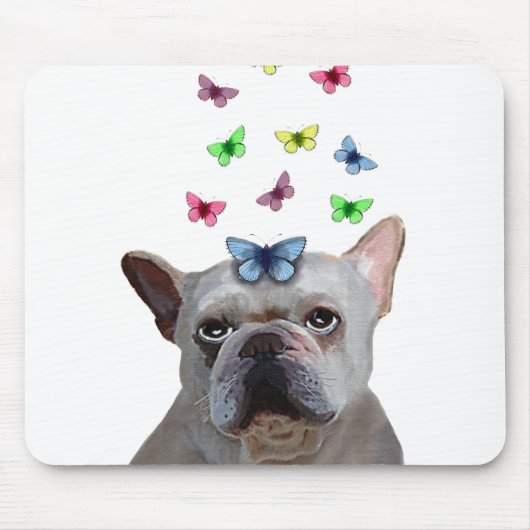 White French Bulldog en Butterflies Muismat (Voorkant)