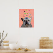 White French Bulldog en Butterflies Poster (Keuken)