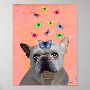 White French Bulldog en Butterflies Poster
