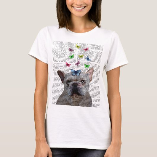 White French Bulldog en Butterflies T-shirt (Voorkant)