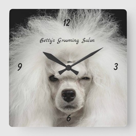White French Poodle Pet Salon Wall Clock Vierkante Klok (Voorkant)