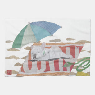 White Frenchie, French Bulldog, Pop Dog Art Theedoek