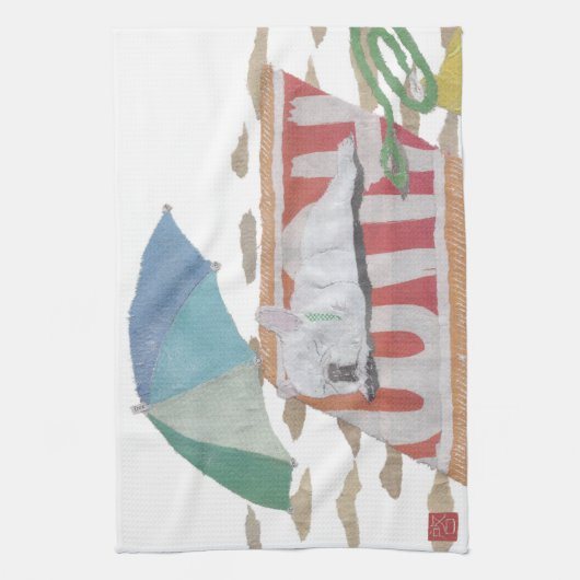 White Frenchie, French Bulldog, Pop Dog Art Theedoek (Verticaal)