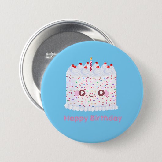 White Frosting Sprinkle Birthday Cake Ronde Button 7,6 Cm (Voorkant /achterkant)