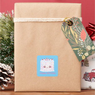White Frosting Sprinkle Birthday Cake Vierkante Sticker