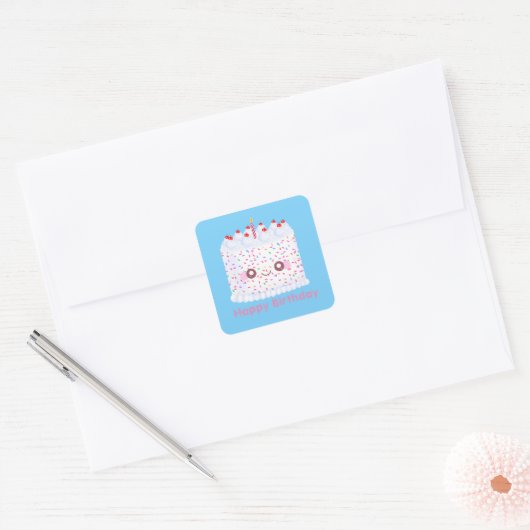 White Frosting Sprinkle Birthday Cake Vierkante Sticker (Envelop)