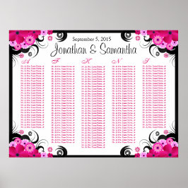 White Fuchsia Floral Wedding Table Seating Charts Poster