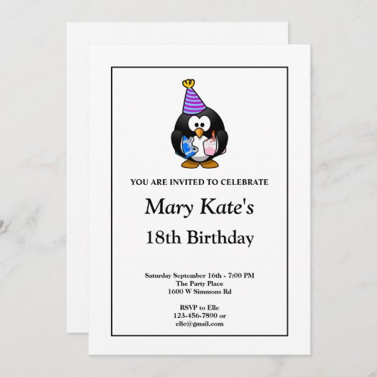 White Funny 18th Birthday Party Invitation Kaart (Voorkant / Achterkant)