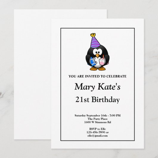 White Funny 21st Birthday Party Invitation Kaart (Voorkant / Achterkant)