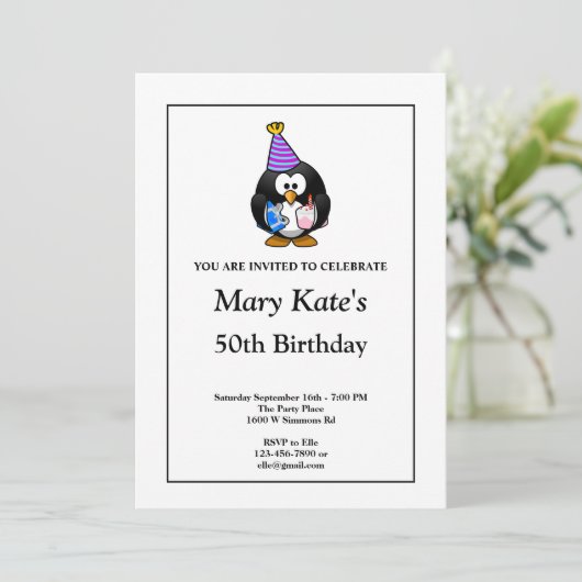 White Funny 50th Birthday Party Invitation Kaart (Staand voorkant)