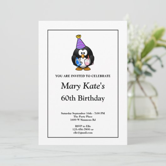 White Funny 60th Birthday Party Invitation Kaart (Staand voorkant)