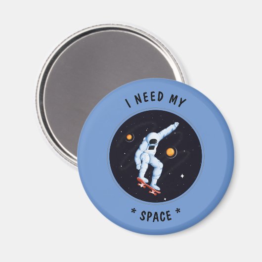White Funny Cosmic Astronaut I need My Space Magneet (Voorkant / Achterkant)
