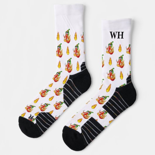 White Funny Fireman Chili Pattern Sokken (Links)