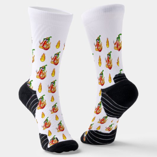 White Funny Fireman Chili Pattern Sokken (Gebogen)